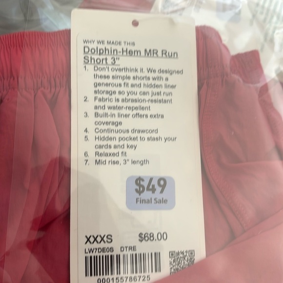 Lululemon Athletica Pink Dolphin Hem Running Shorts XXXS NWT - Picture 8 of 8